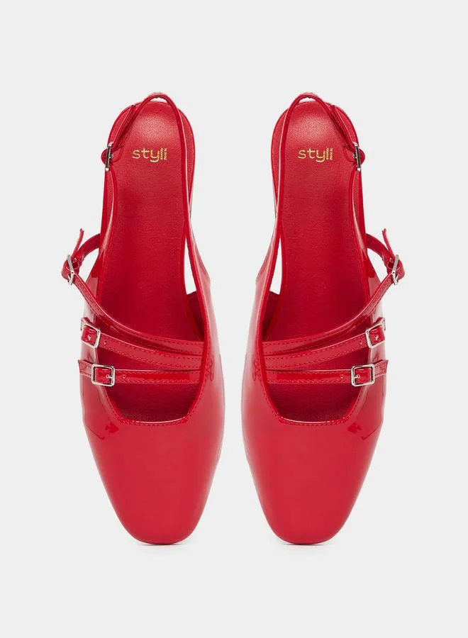 Styli Styli Plain Buckle Strap Singback Flat Shoes