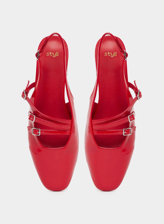 Styli Plain Buckle Strap Singback Flat Shoes - Image 5