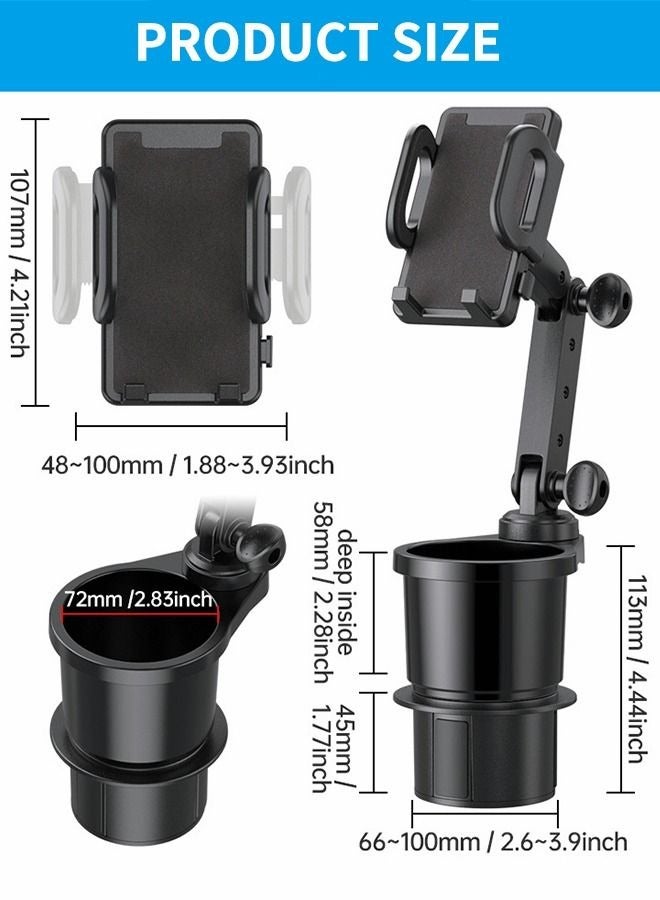 Car Cup Holder Phone Mount, 2 in 1 Universal Cell Phone Mount for Car, Adjustable Long Gooseneck Phone Holder 360° Strong Cup Holder for Car, Automobile Cradles,Automotive Interior