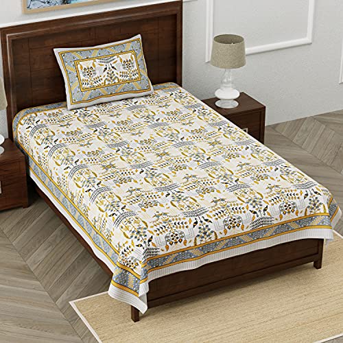 EasyGoods® Cotton Bedsheet for Single Bedsheet with 1 Pillow Cover 60x90 Inch, Handcrafted Bed Sheets (Beige) - Image 1