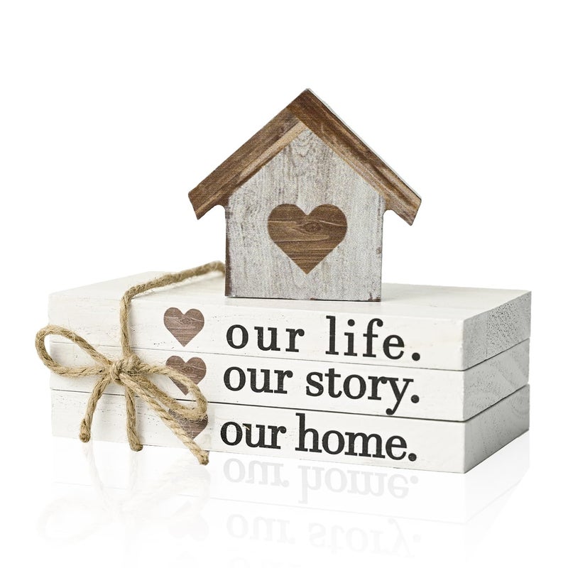 Sm:)e Smile Farmhouse Wooden Tabletop Decor Our Home Our Story Our Famliy Table Centerpiece, Block Sign Tiered Tray Decoration for Kitchen Shelves Desk Mantel - Image 1