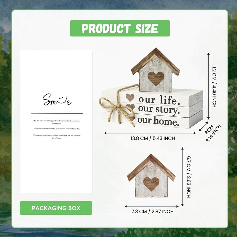 Sm:)e Smile Farmhouse Wooden Tabletop Decor Our Home Our Story Our Famliy Table Centerpiece, Block Sign Tiered Tray Decoration for Kitchen Shelves Desk Mantel - Image 2