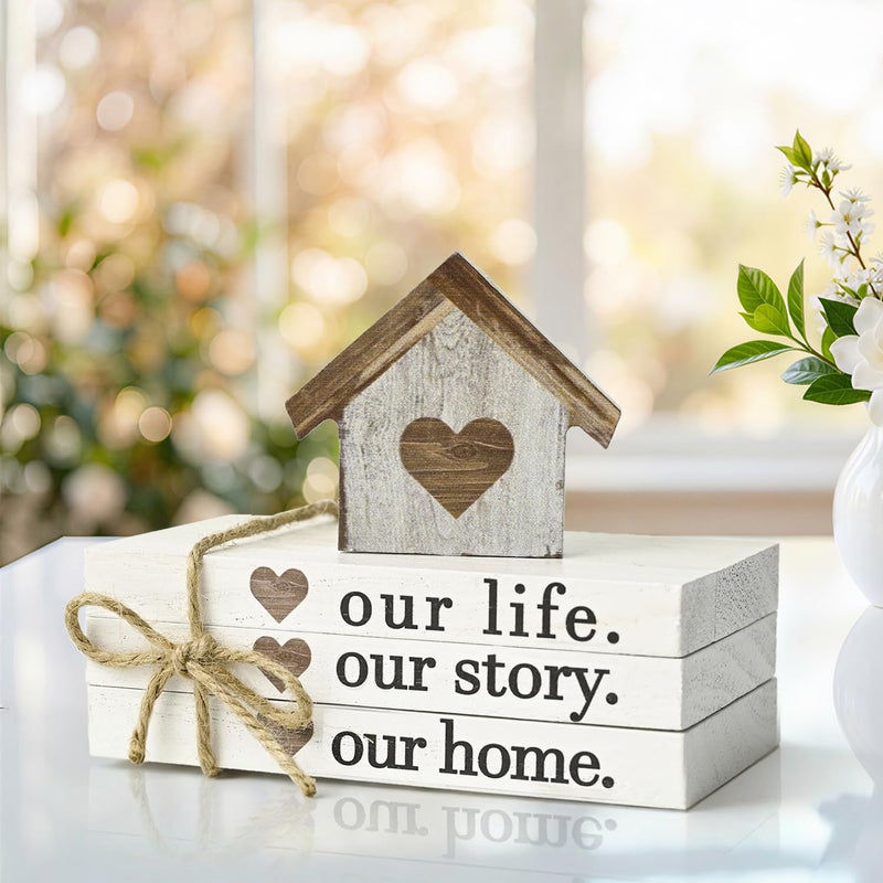 Sm:)e Smile Farmhouse Wooden Tabletop Decor Our Home Our Story Our Famliy Table Centerpiece, Block Sign Tiered Tray Decoration for Kitchen Shelves Desk Mantel - Image 3