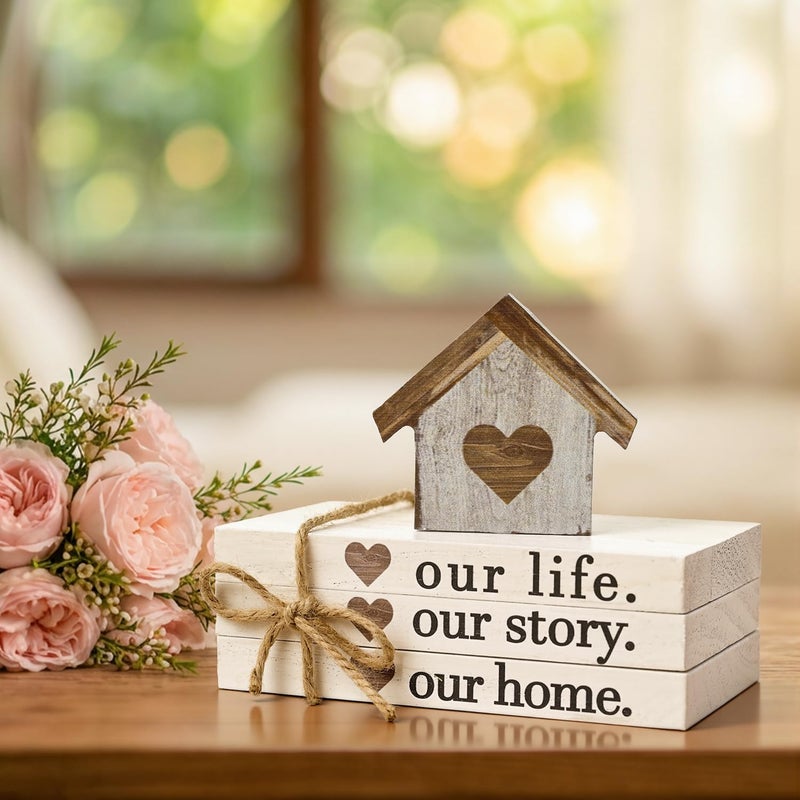Sm:)e Smile Farmhouse Wooden Tabletop Decor Our Home Our Story Our Famliy Table Centerpiece, Block Sign Tiered Tray Decoration for Kitchen Shelves Desk Mantel - Image 4