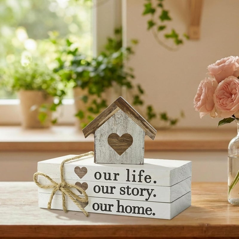 Sm:)e Smile Farmhouse Wooden Tabletop Decor Our Home Our Story Our Famliy Table Centerpiece, Block Sign Tiered Tray Decoration for Kitchen Shelves Desk Mantel - Image 5