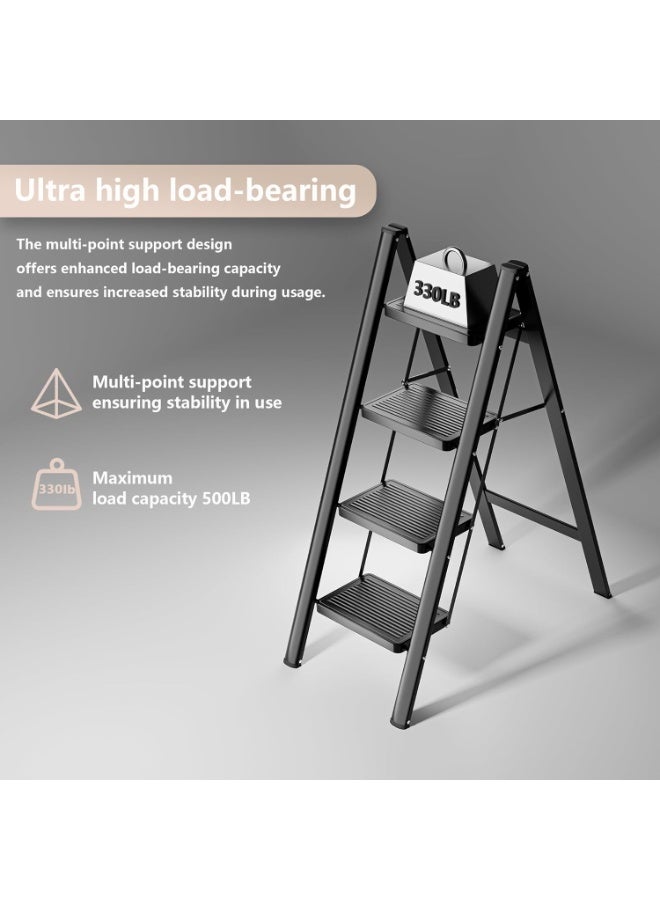 4-Step Folding Step Ladder – Heavy-Duty 330 lbs Capacity Step Stool for Adults – Portable Closet Step Stool with Anti-Slip Wide Pedals – Sturdy Folding Ladder for Home, Kitchen, and Office - Image 4