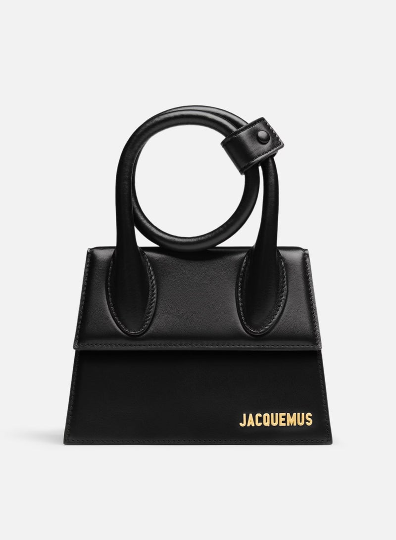 JACQUEMUS The knot Chiquito Coiled Leather Handbag With Detachable Shoulder Strap, Women's Cross-Body Bag, Women's Hand Bag, Women's Shoulder Bag, Women's Tote Bag, Women's Travel Bag, Black-18cm - Image 1