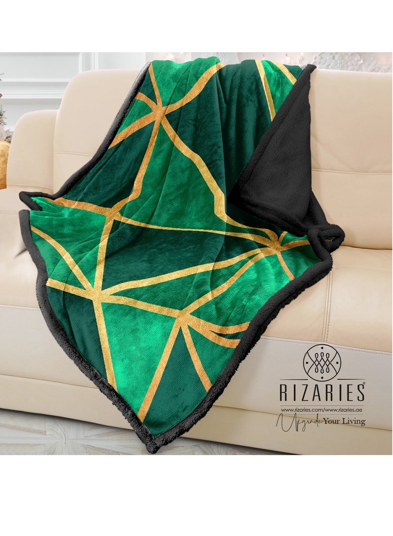 RIZARIES Soft Green Geo Metallic Sofa Blanket Throw - Image 1