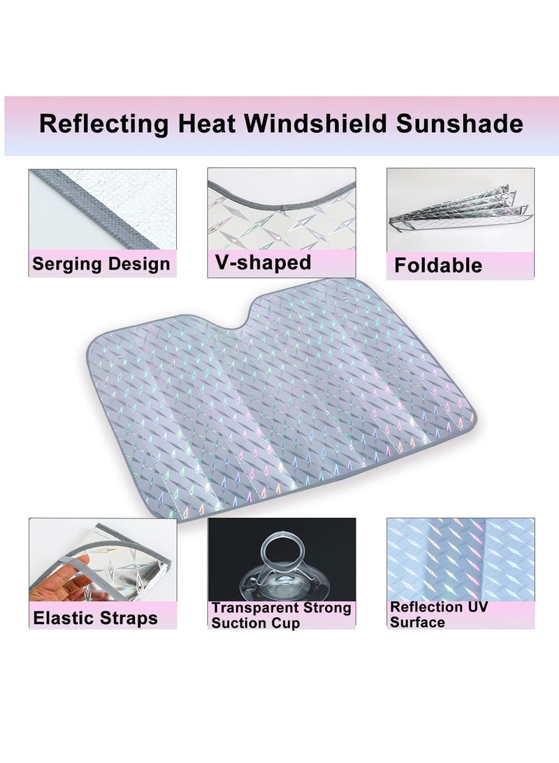 Car Windshield Sunshade, Accordion Foldable Front Sun Shade 5-Layer UV Protection Auto Visor Cover Iridescent Bling Heat Reflector - Image 2