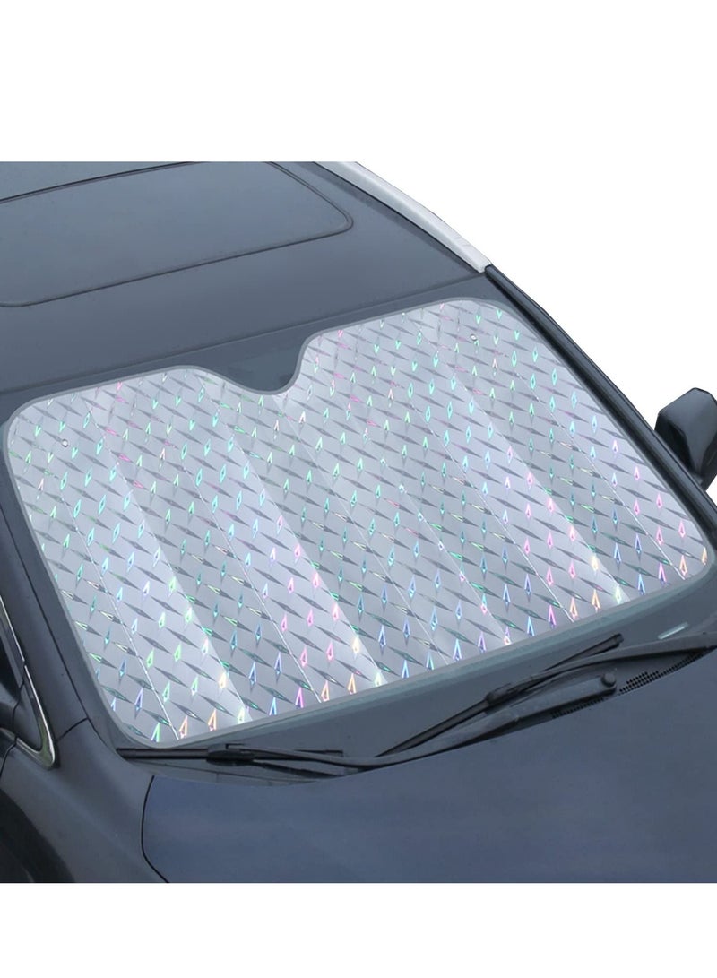 Car Windshield Sunshade, Accordion Foldable Front Sun Shade 5-Layer UV Protection Auto Visor Cover Iridescent Bling Heat Reflector - Image 1