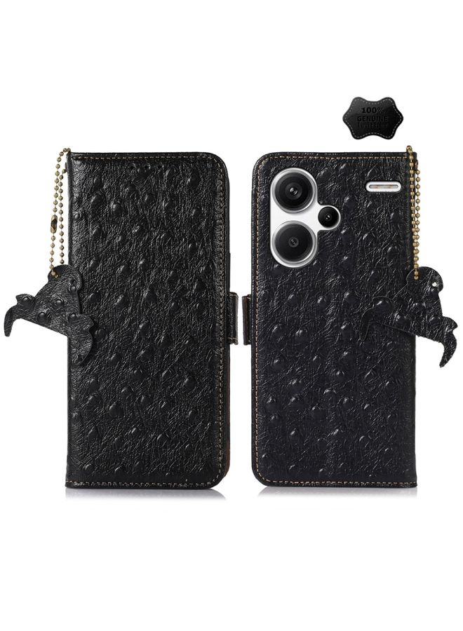 Case Cover For Xiaomi Redmi Note 13 Pro+ Ostrich Pattern Genuine Leather RFID Phone Case Black