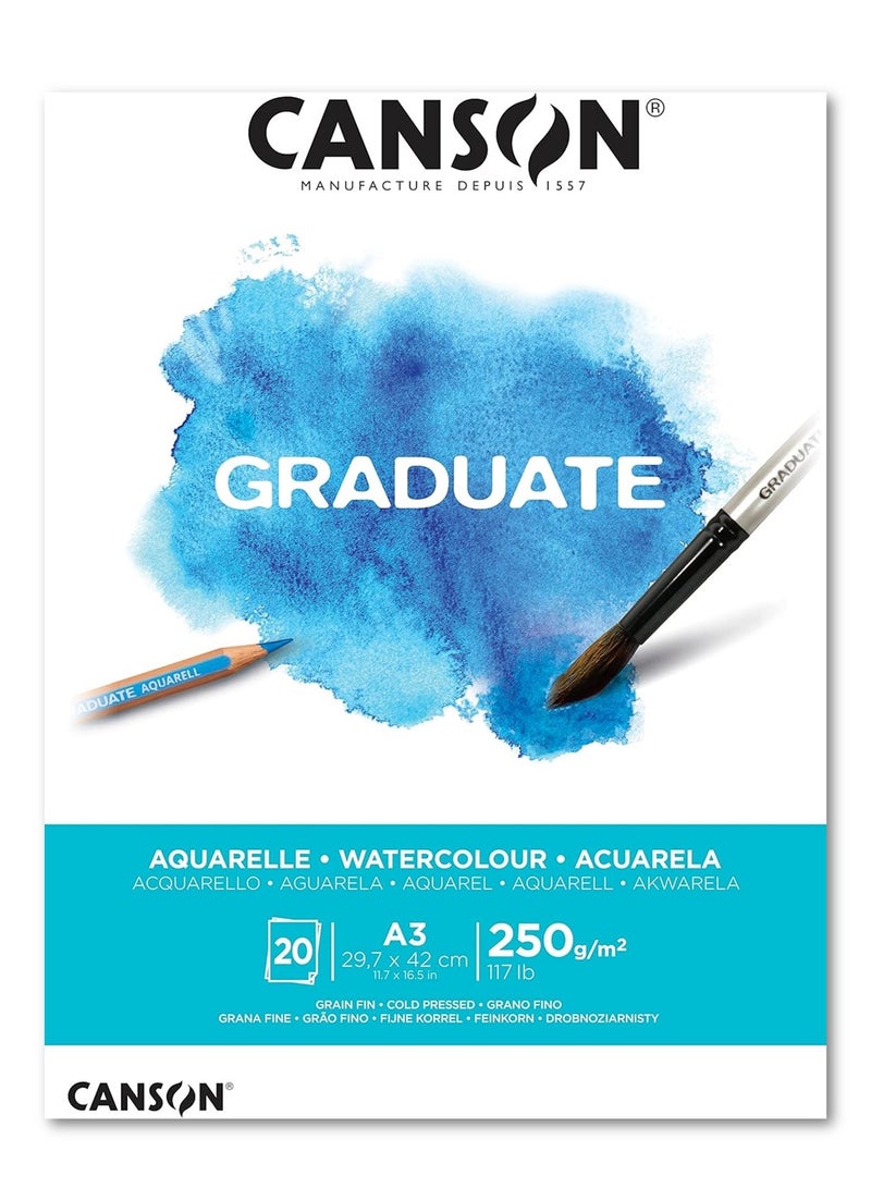 CANSON A3 Size Graduate Aquarelle Watercolour Pad 20 Sheets 250gsm Thickness - Image 1