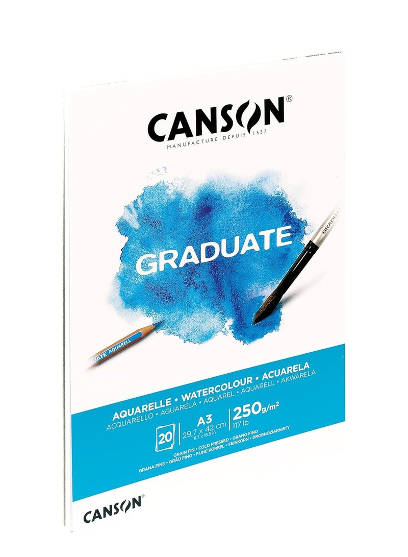 CANSON A3 Size Graduate Aquarelle Watercolour Pad 20 Sheets 250gsm Thickness - Image 3