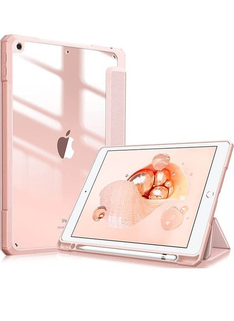 Hybrid Slim Case for iPad 9th/8th/7th Generation (2021/2020 / 2019) 10.2 inch [Built-in Pencil Holder] Shockproof Cover with Clear Transparent Back Shell Auto Sleep Wake