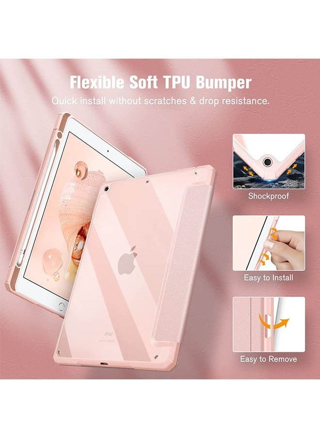Hybrid Slim Case for iPad 9th/8th/7th Generation (2021/2020 / 2019) 10.2 inch [Built-in Pencil Holder] Shockproof Cover with Clear Transparent Back Shell Auto Sleep Wake
