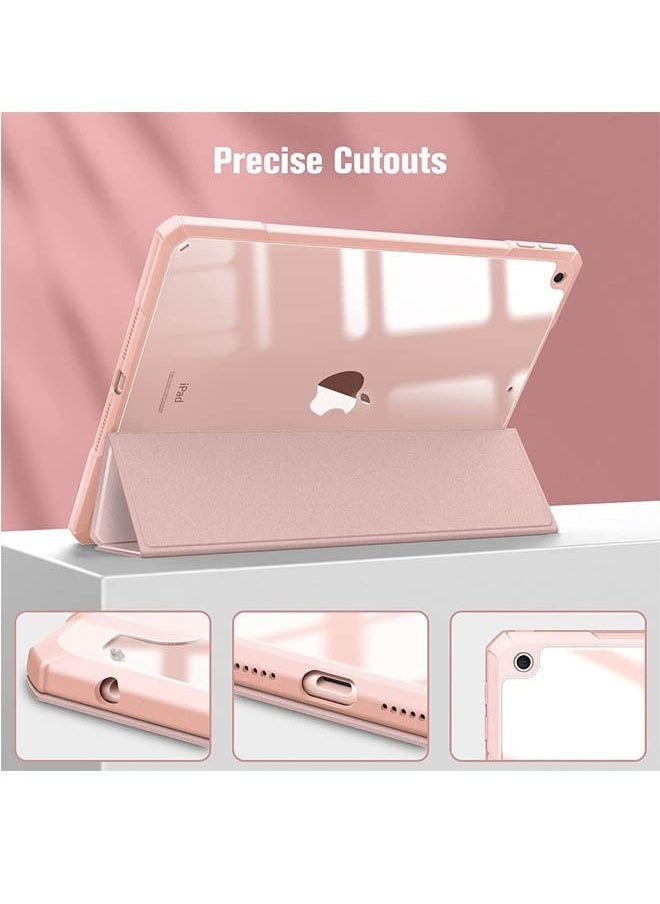 Hybrid Slim Case for iPad 9th/8th/7th Generation (2021/2020 / 2019) 10.2 inch [Built-in Pencil Holder] Shockproof Cover with Clear Transparent Back Shell Auto Sleep Wake