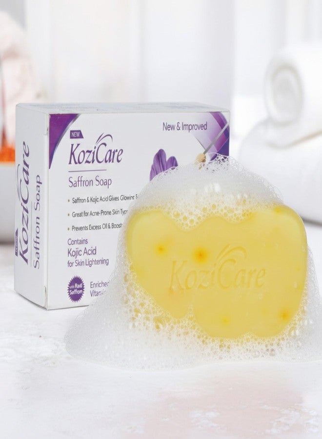 Kozicare Saffron Soap with Kojic Acid & Vitamin E | Skin Brightening & Glow | Helps Reduce Acne Marks, Oil & Pigmentation | Real Saffron Bath Bar for Men & Women | 75 g - Image 2