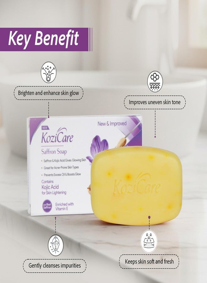 Kozicare Saffron Soap with Kojic Acid & Vitamin E | Skin Brightening & Glow | Helps Reduce Acne Marks, Oil & Pigmentation | Real Saffron Bath Bar for Men & Women | 75 g - Image 5