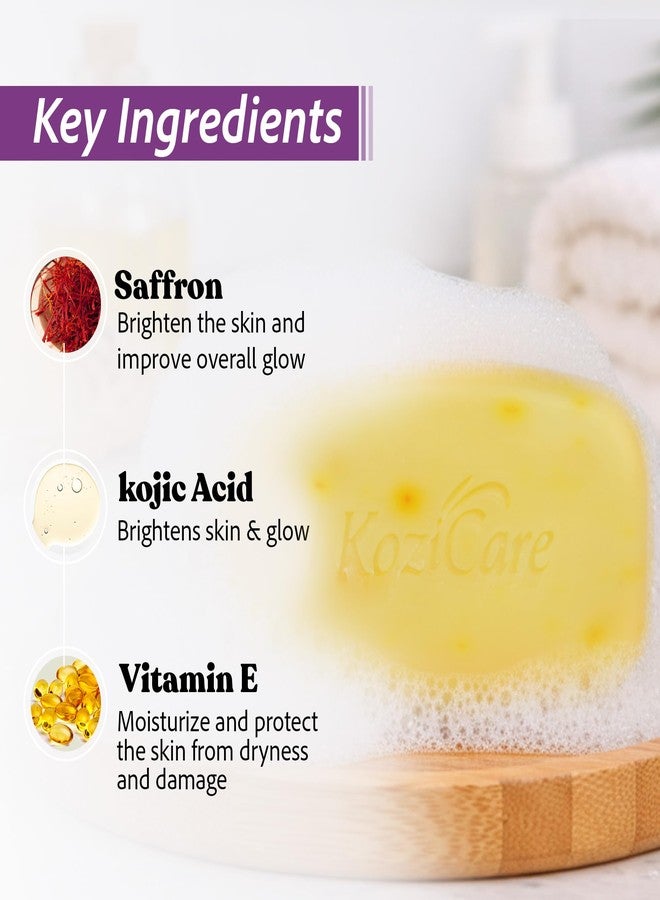 Kozicare Saffron Soap with Kojic Acid & Vitamin E | Skin Brightening & Glow | Helps Reduce Acne Marks, Oil & Pigmentation | Real Saffron Bath Bar for Men & Women | 75 g - Image 3