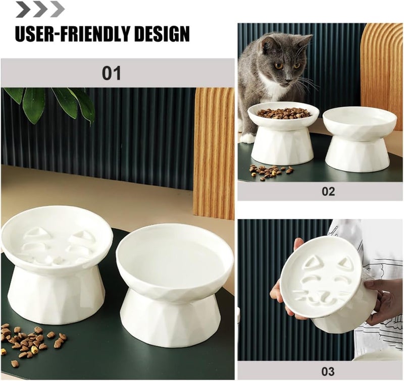 Raised Ceramic Cat Bowl for Feeding and Drinking, Elevated Slow Feeder Dish with Neck Protection, Non-Slip Pet Food and Water Bowl for Indoor Cats and Kittens - Image 3