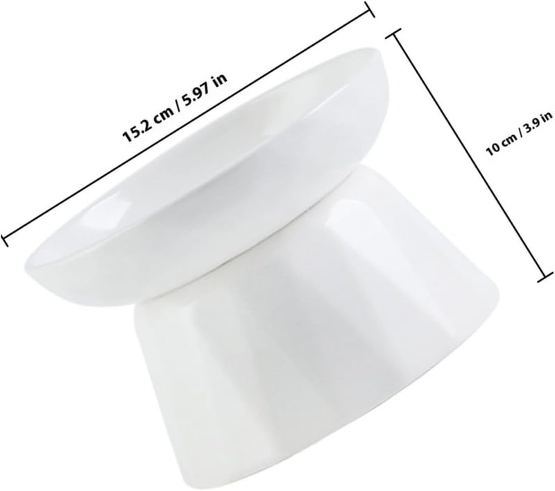 Raised Ceramic Cat Bowl for Feeding and Drinking, Elevated Slow Feeder Dish with Neck Protection, Non-Slip Pet Food and Water Bowl for Indoor Cats and Kittens - Image 2