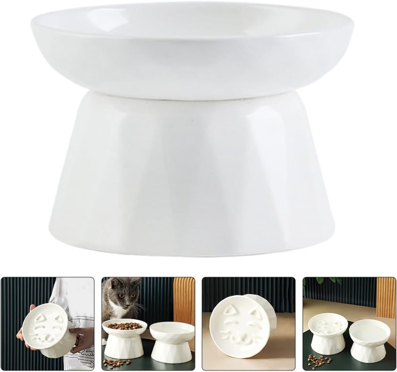 Raised Ceramic Cat Bowl for Feeding and Drinking, Elevated Slow Feeder Dish with Neck Protection, Non-Slip Pet Food and Water Bowl for Indoor Cats and Kittens - Image 5