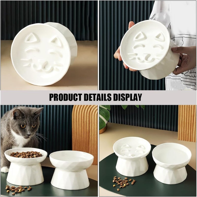 Raised Ceramic Cat Bowl for Feeding and Drinking, Elevated Slow Feeder Dish with Neck Protection, Non-Slip Pet Food and Water Bowl for Indoor Cats and Kittens - Image 4