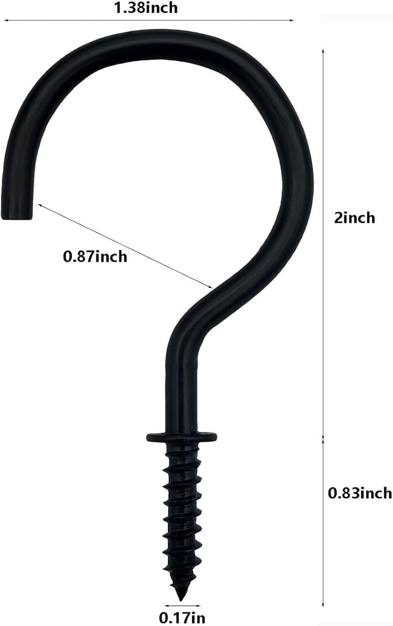 IDEALSV 2" Cup Screw Hooks Black Ceiling Hooks Mug Hook 20 Pcs Screw-in Hooks,Christmas Lights and Curtain,Kitchen,Plants Hanger Outdoor/Indoor - Image 2