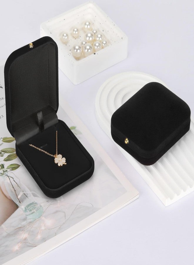 KUKUVR 2 Pieces Velvet Necklace Pendant Box, Elegant Jewelry Gift Holder Case for Women (Black) - Image 2
