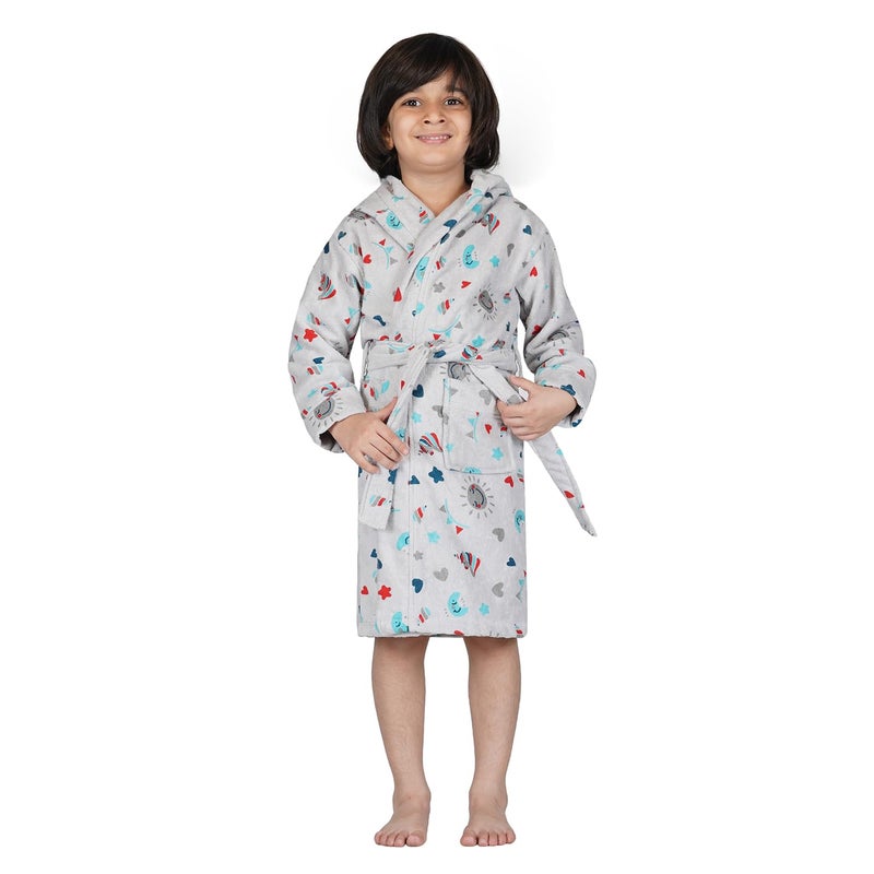 Rangoli Unicorn 100% Cotton Kids Bathrobe - Ultra Soft Hooded Gown for Boys and Girls, Grey, 3-4 Years - Image 1