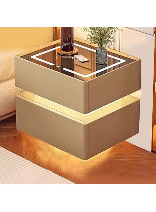 إن كي أكس طاولة جانبية بجانب السرير مع مرآة LED وإضاءة مستشعر وشحن لاسلكي ومكبر صوت BT مقاس 50 سم - Image 1