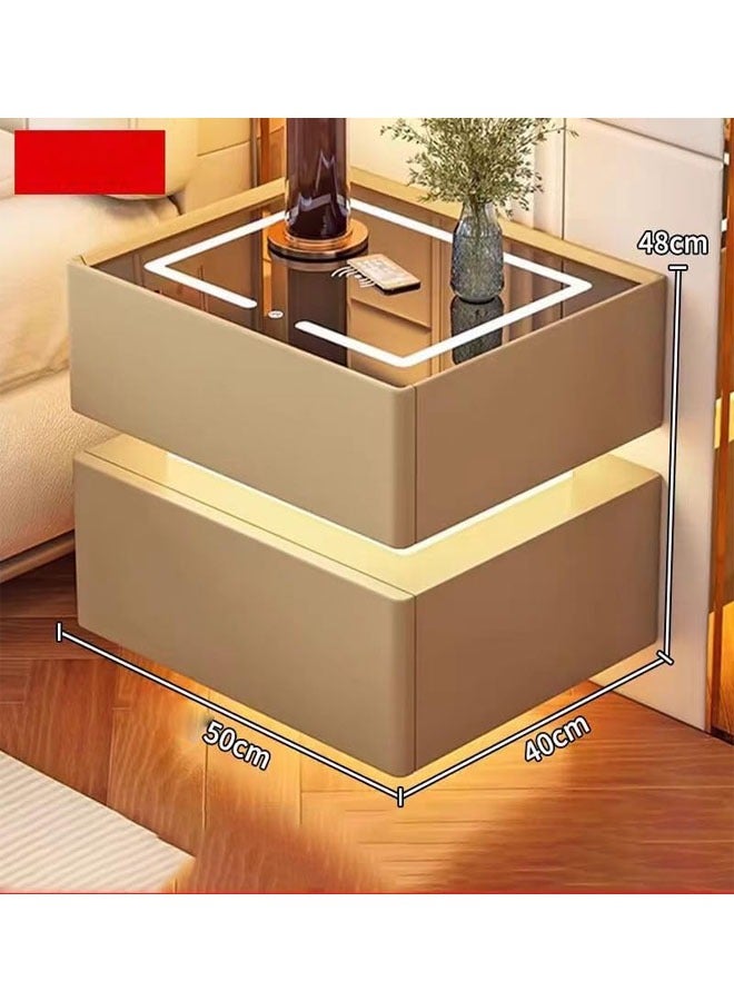 إن كي أكس طاولة جانبية بجانب السرير مع مرآة LED وإضاءة مستشعر وشحن لاسلكي ومكبر صوت BT مقاس 50 سم - Image 2