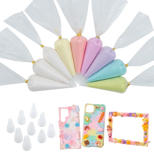 Decoden Cream Glue 9PCS Kit, Fake Whipped Cream, Fake Icing Frosting Whipped Clay with Piping Bags for Phone Cases, Crafts, and DIY Projects - Image 1