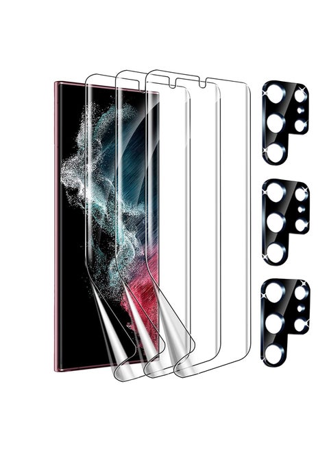 for Samsung Galaxy S22 Ultra 5G Screen Protector [Not Glass], 3Pcs Flexible TPU Film with 3PcsTempered Glass Camera Lens Protector, Fingerprint Compatible, Galaxy S22 Ultra Protector