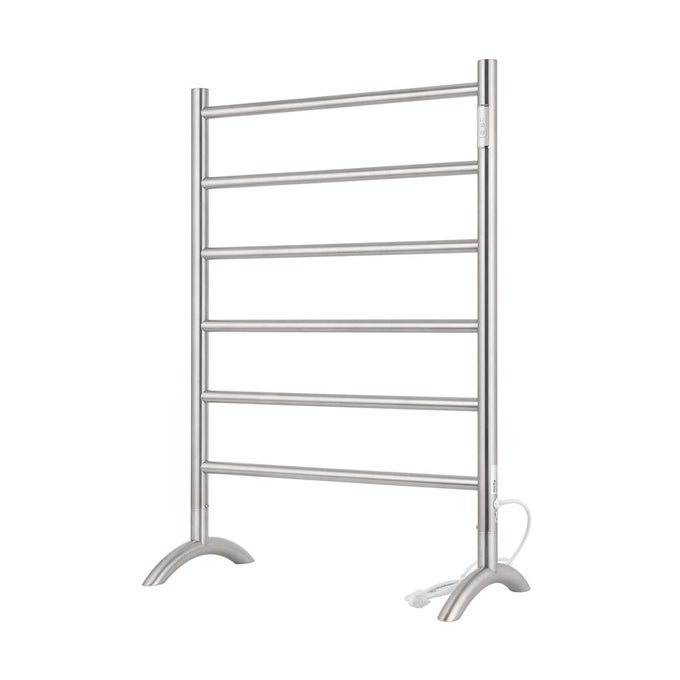 FREESTANDING TOWEL WARMER 6 BARS PLUGIN OPTION 3 WORKING MODES BRUSHED STAINLESS STEEL 24 W 34 H