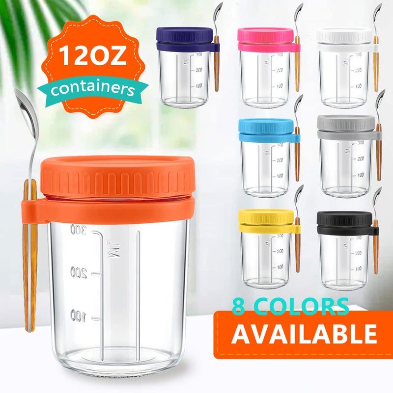 CGHWBEA Overnight Oats Containers with lids and spoon Set of 2 Jars 12oz Airtight Container with Measurement Marks  Reusable On The Go Cups for Cereal Yogurt  Milk  Salads  Fruit(White) - Image 3
