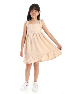 Andora Girls Slip On Flowy Dress with Square Neck - Beige  - Image 1