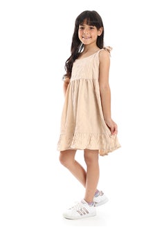 Andora Girls Slip On Flowy Dress with Square Neck - Beige  - Image 2