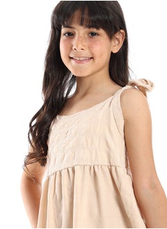 Andora Girls Slip On Flowy Dress with Square Neck - Beige  - Image 5