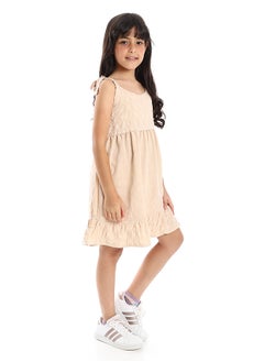 Andora Girls Slip On Flowy Dress with Square Neck - Beige  - Image 3