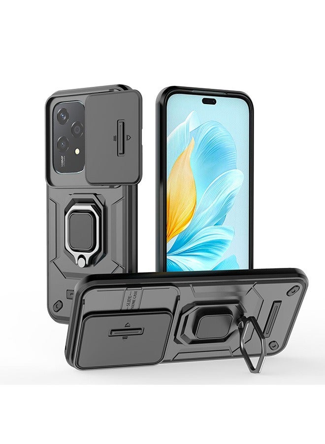 هونور 200 لايت 5G حالة الهاتف ، الهاتف المحمول حالة صدمة ، حماية ضد السقوط ، المدمج في انزلاق الكاميرا المضادة للخدش غطاء العدسة ، والتكامل 360 درجة دوار قوس دائري ، أسود - Image 1