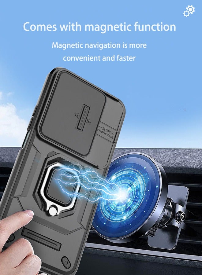 هونور 200 لايت 5G حالة الهاتف ، الهاتف المحمول حالة صدمة ، حماية ضد السقوط ، المدمج في انزلاق الكاميرا المضادة للخدش غطاء العدسة ، والتكامل 360 درجة دوار قوس دائري ، أسود - Image 3