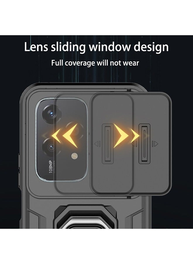 هونور 200 لايت 5G حالة الهاتف ، الهاتف المحمول حالة صدمة ، حماية ضد السقوط ، المدمج في انزلاق الكاميرا المضادة للخدش غطاء العدسة ، والتكامل 360 درجة دوار قوس دائري ، أسود - Image 2