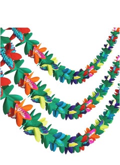 3Pcs Tropical Flower Garland Tissue Garland Flower Luau Hawaii Garland Multicolored Tissue Flower Leaves Banner for Party Birthday Hawaiian Theme Party, Theme Beach Party, Bar Beach Vacation - 27ft