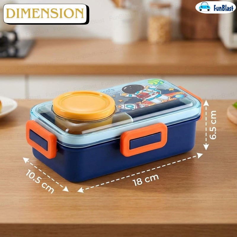 FunBlast صندوق غداء للأطفال – صندوق غداء مع ملعقة ووعاء، صناديق غداء للأطفال في المدرسة، صندوق تيفين محكم الإغلاق، صندوق تيفين بلاستيكي مع 2 قسم، صناديق غداء بنتو (فضاء) - Image 3