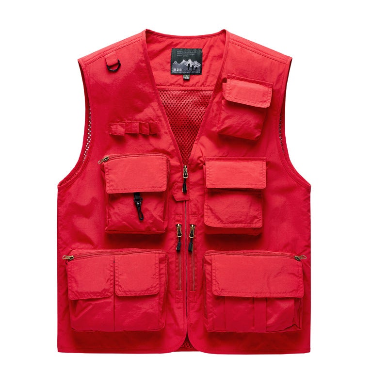 New Outdoor Leisure Multi-Pocket Fishing Waistcoat Printed And Embroidered Logo V Collar Pography Vest Men'S Grid Member - Image 3