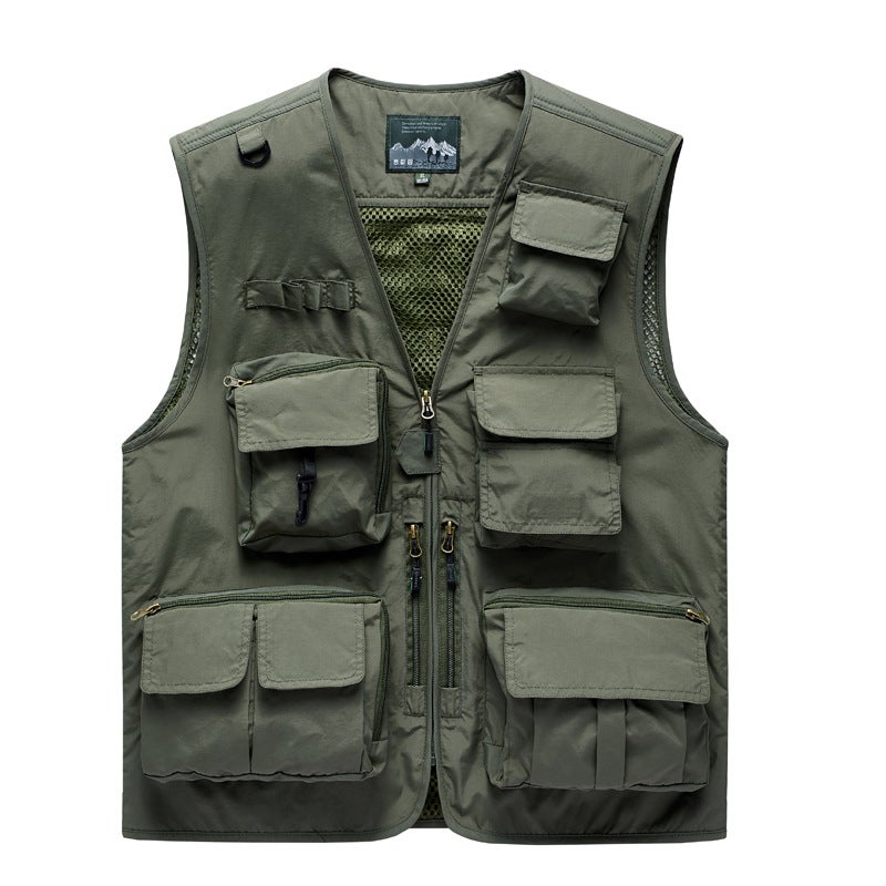 New Outdoor Leisure Multi-Pocket Fishing Waistcoat Printed And Embroidered Logo V Collar Pography Vest Men'S Grid Member - Image 4