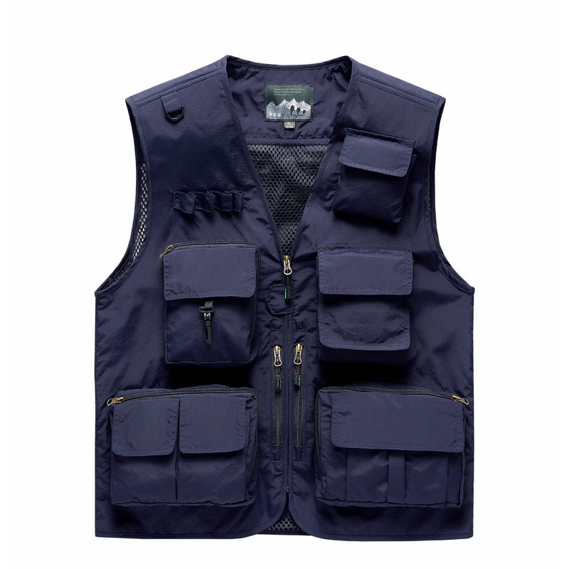 New Outdoor Leisure Multi-Pocket Fishing Waistcoat Printed And Embroidered Logo V Collar Pography Vest Men'S Grid Member - Image 5