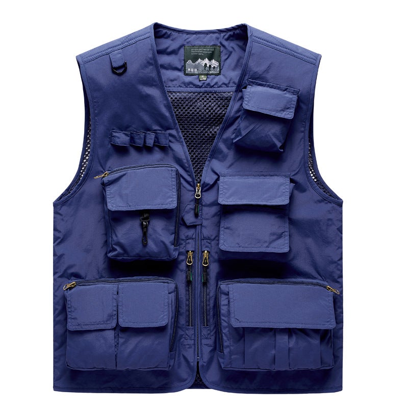 New Outdoor Leisure Multi-Pocket Fishing Waistcoat Printed And Embroidered Logo V Collar Pography Vest Men'S Grid Member - Image 2