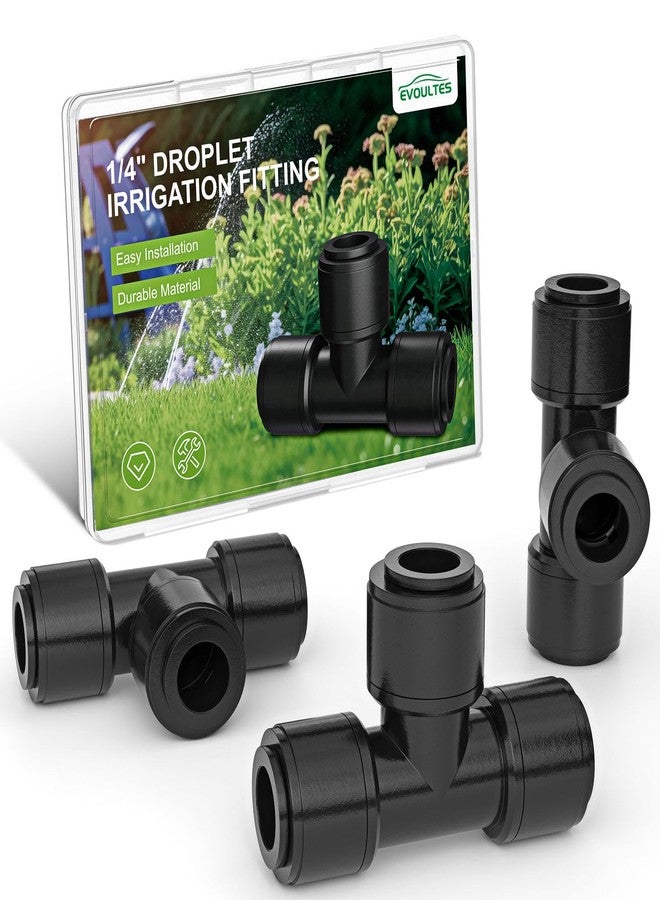 EVOULTES 16 Pack 1/4" Quick Connect Drip Irrigation Tee Fittings for 1/4 Inch Irrigation Tubing, Leak Free Fitting for Drip Irrigation System, Durable & Easy to Install for Gardens & Farms - Image 1